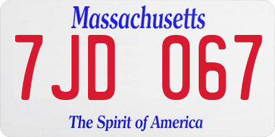 MA license plate 7JD067
