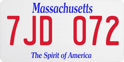 MA license plate 7JD072