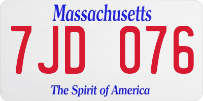 MA license plate 7JD076
