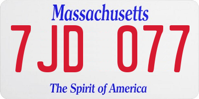 MA license plate 7JD077