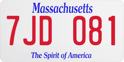 MA license plate 7JD081