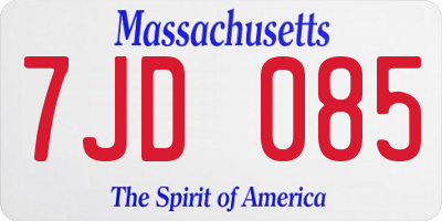 MA license plate 7JD085
