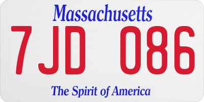 MA license plate 7JD086