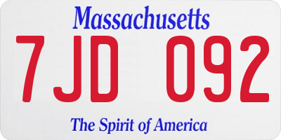 MA license plate 7JD092