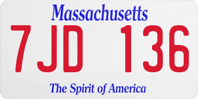 MA license plate 7JD136