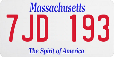 MA license plate 7JD193