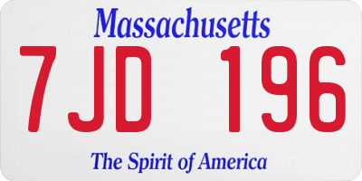 MA license plate 7JD196