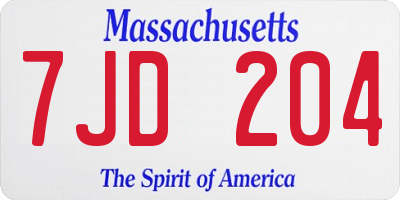 MA license plate 7JD204