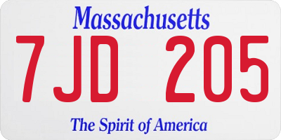MA license plate 7JD205
