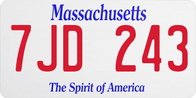 MA license plate 7JD243