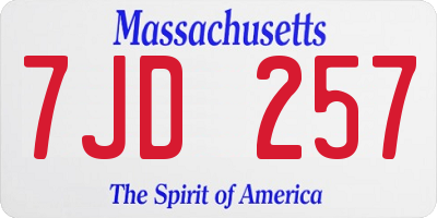 MA license plate 7JD257