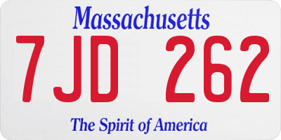 MA license plate 7JD262
