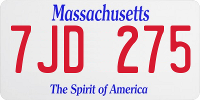 MA license plate 7JD275