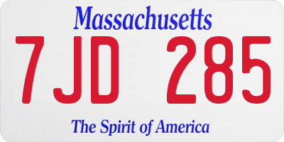 MA license plate 7JD285