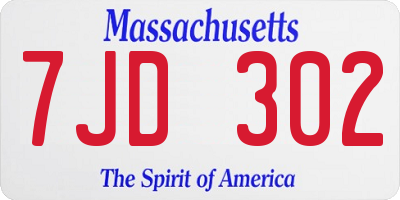 MA license plate 7JD302