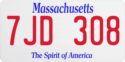 MA license plate 7JD308