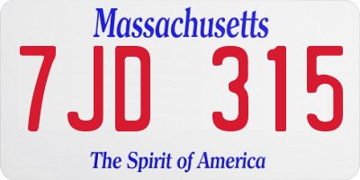 MA license plate 7JD315