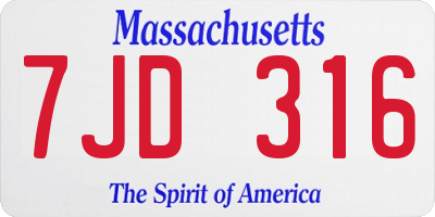MA license plate 7JD316
