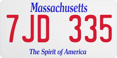 MA license plate 7JD335