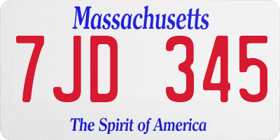 MA license plate 7JD345