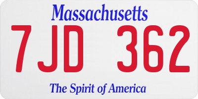 MA license plate 7JD362