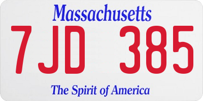 MA license plate 7JD385