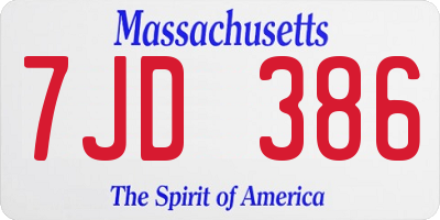 MA license plate 7JD386