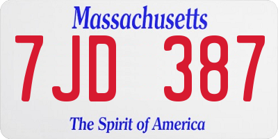 MA license plate 7JD387