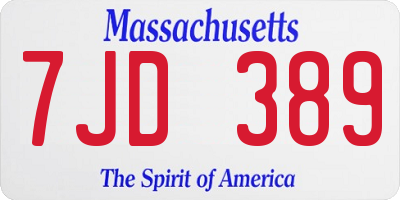 MA license plate 7JD389