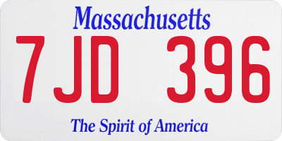 MA license plate 7JD396
