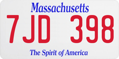 MA license plate 7JD398