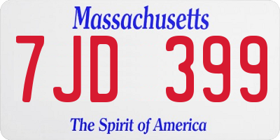 MA license plate 7JD399