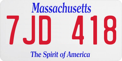 MA license plate 7JD418