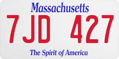 MA license plate 7JD427