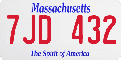 MA license plate 7JD432