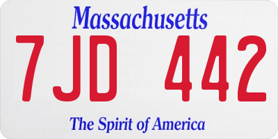 MA license plate 7JD442