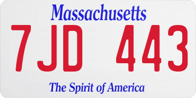 MA license plate 7JD443