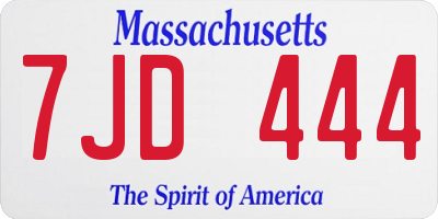 MA license plate 7JD444