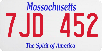 MA license plate 7JD452