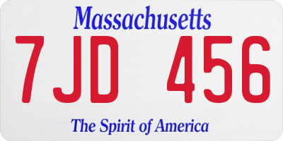 MA license plate 7JD456