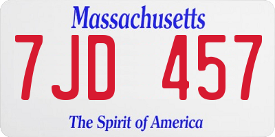 MA license plate 7JD457