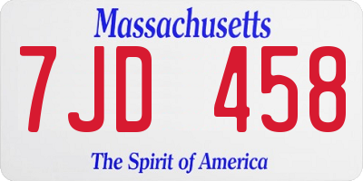 MA license plate 7JD458