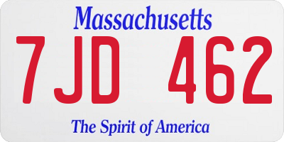 MA license plate 7JD462