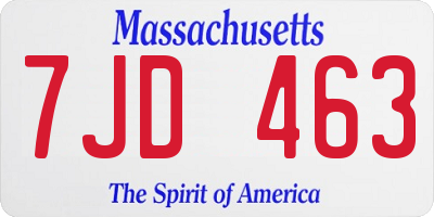 MA license plate 7JD463