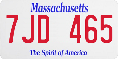 MA license plate 7JD465