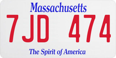 MA license plate 7JD474
