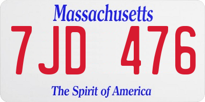 MA license plate 7JD476