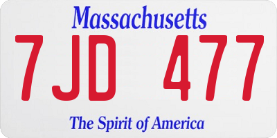 MA license plate 7JD477