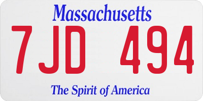 MA license plate 7JD494