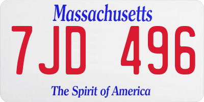 MA license plate 7JD496